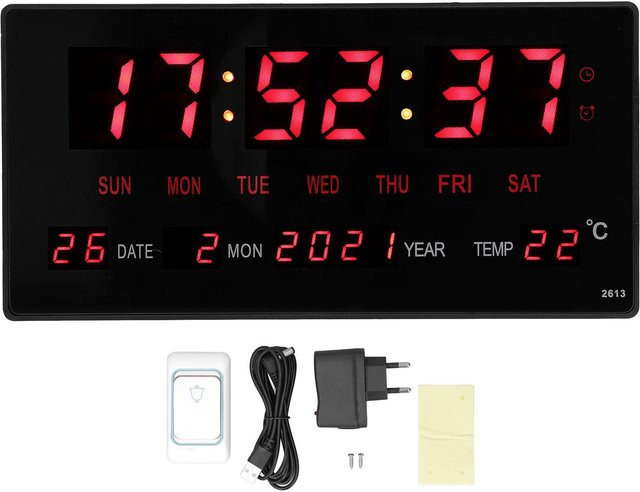 TOMTOP JMS LED Digitale Wanduhr mit großem Display, Kalender und Thermometer, Schwarz/Rot - Bild 1