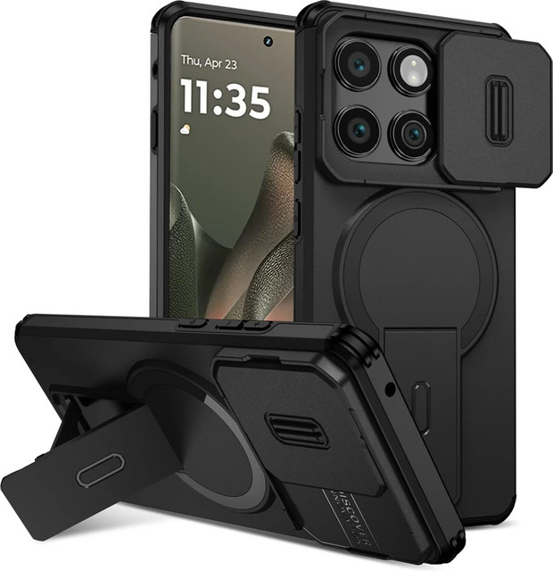 Armor Funda Schutzhülle für Motorola Moto G Play Stylus Power Edge 2024 2025 mit Schiebe-Kameraschutz und kabelloser Ladeabdeckung in Schwarz oder Lila - Bild 1