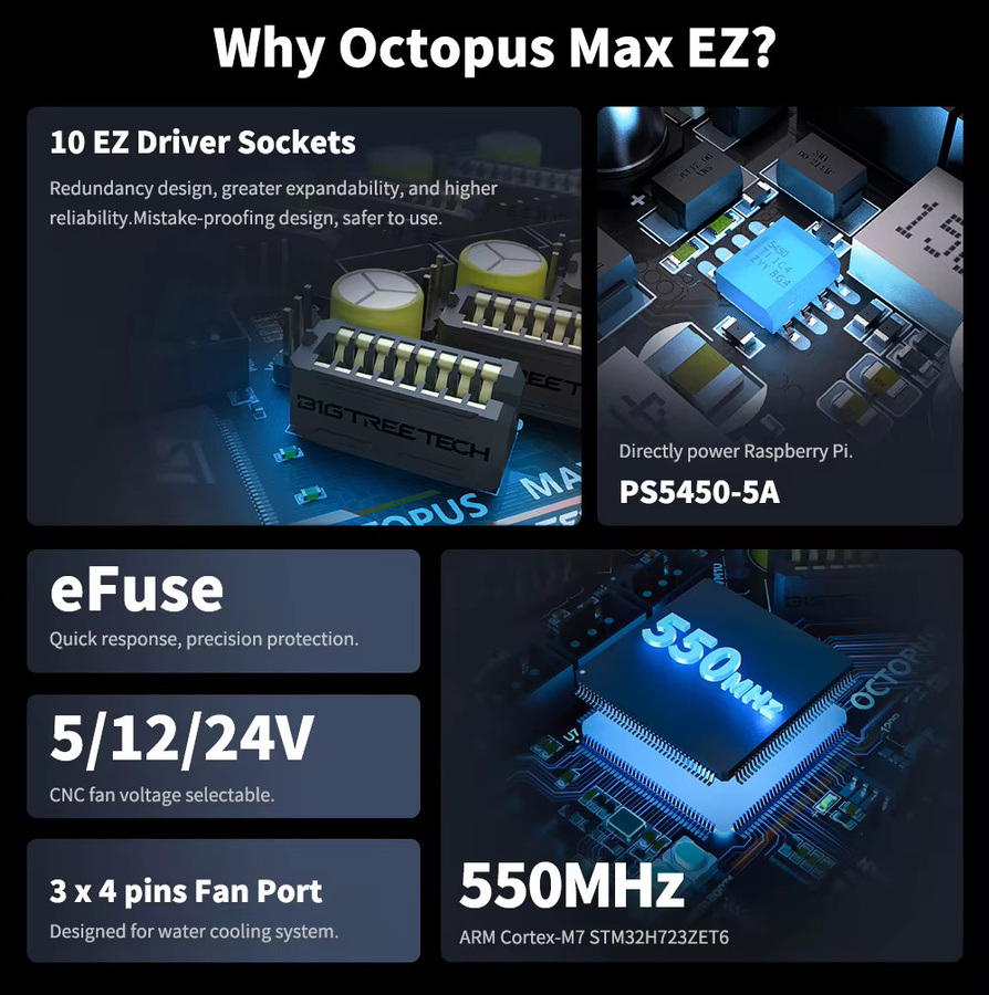 Bigtreetech Octopus Max EZ V5.0 BTT Motherboard für 3D-Drucker mit TMC5160 und TMC2209 in Schwarz - Bild 3