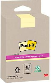 Post-it Super Sticky Recycling Notes Haftnotizen gelb, liniert, B: 10,2 cm, T: 15,2 cm, 4 Blöcke mit je 45 Blatt aus PEFC-Papier - Bild 1