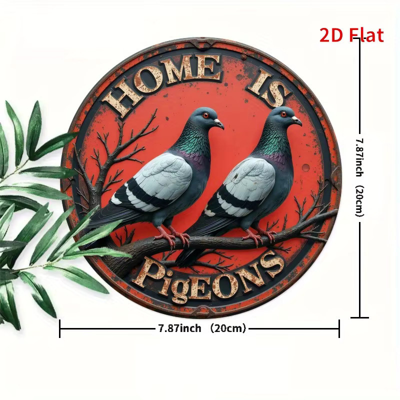 Rundes Metallschild Potdemiel Vintage Design Home is Where the Pigeons Are Wandbehang aus Eisen, Durchmesser: 19,81 cm, Mehrfarbig - Bild 2