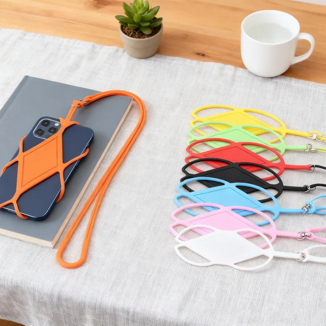 WSSHE Silikon-Handy-Lanyard in Orange mit verstellbarem Riemen als Smartphone-Halskette und Sling-Hülle für iPhone 12/13/14, Xiaomi und Samsung - Bild 1
