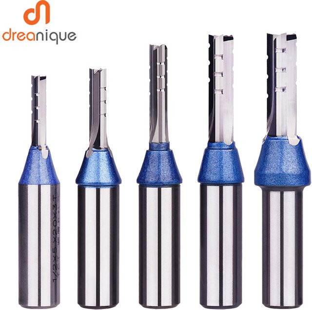 Dreanique TCT Trimm Fräser Bit mit 3 Flöten, gerade CNC Karbid Fräser für Sperrholz, Spanplatten, MDF und Holz, Farbe: Silber - Bild 1
