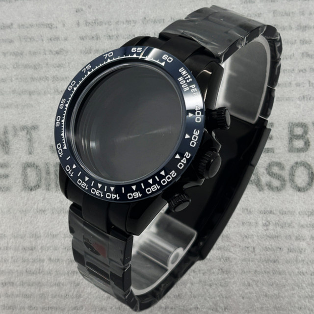PaRilk Uhrenzubehör, schwarzes Uhrengehäuse Edelstahl, Saphirglas, Unisex - Bild 1
