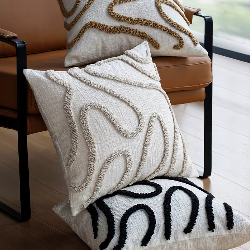 CANIRICA Kissenbezug im Boho-Stil aus Chenille, geometrisches Design, mehrfarbig Beige, B/T/H: 45 x 45 x 45 cm - Bild 3