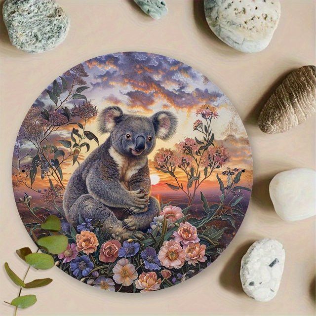 Potdemiel Aluminiumschild Serene Koala Retro Rundes Wandbild mit Tierprint - Bild 1