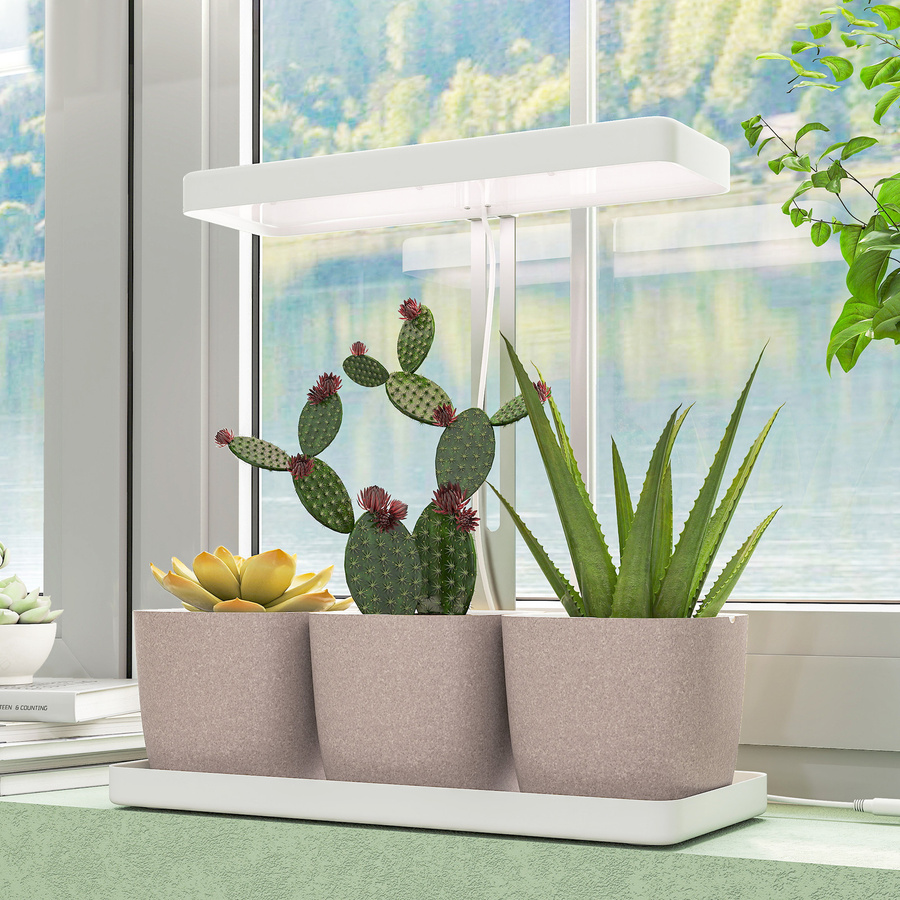 Outsunny Pflanzenlampe mit 42 LED und 3 Töpfen, höhenverstellbares Vollspektrum-Grow Light für Innenpflanzen in Weiß - Bild 2