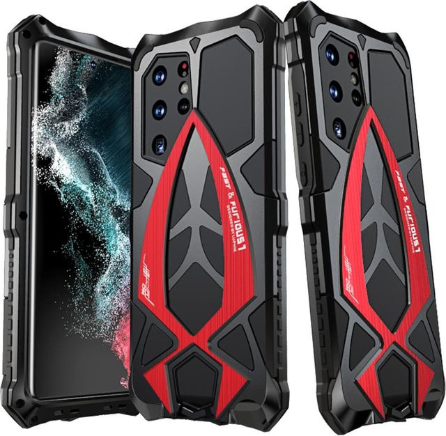 Metal Armor Heavy Duty Stoßfeste Handyhülle mit Kameraschutz für Samsung Galaxy S22 Ultra 5G und S23 Ultra 5G in Grau - Bild 1