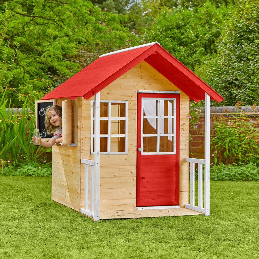 Zwerkules Holzspielhaus Lolla mit Veranda in Natur und Rot, B/T/H: 135 x 120 x 139 cm - Bild 3