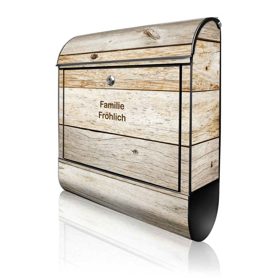 banjado Wandbriefkasten Schwarz mit Motiv Graues Holz und Zeitungsfach, B/T/H: 38 x 13 x 47 cm - Bild 1
