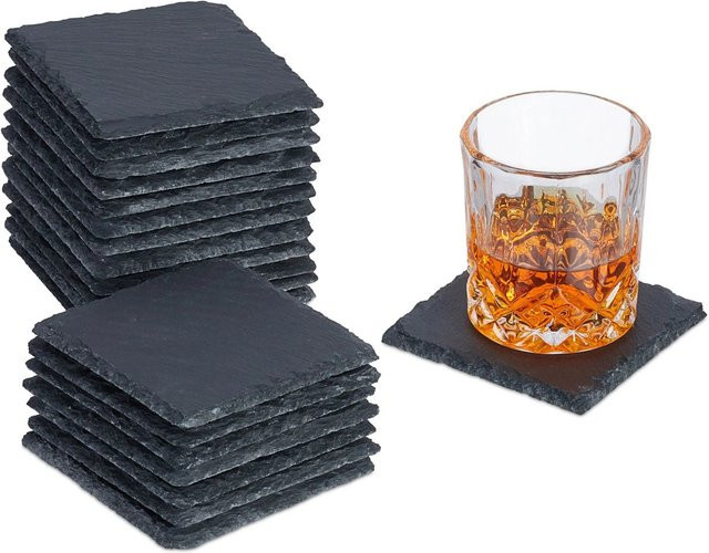 Relaxdays Glasuntersetzer 20er Set Schiefer Anthrazit B/T/H: 10 x 10 x 1 cm - Bild 1
