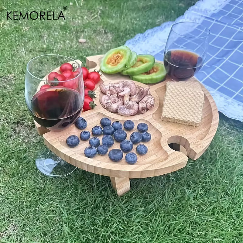 KEMORELA Tragbarer Klapptisch aus Holz in Braun, Rustikaler Picknicktisch und Snacktisch für Garten und Terrasse, Breite: 30 cm, Tiefe: 30 cm - Bild 2