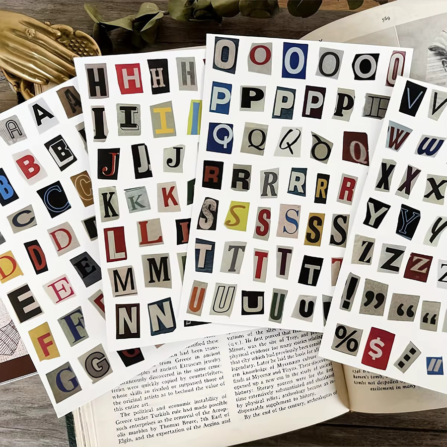 181 Stück Vintage-Alphabet-Buchstabenaufkleber in Multicolour für Scrapbooking, Tagebücher und Planer, 4 Blatt mit A-Z-Buchstaben aus Papier - Bild 5