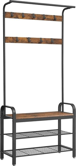 Vasagle Garderobenständer mit Sitzbank im industriellen Stil, Braun-Schwarz, B/T/H: 84 x 33,7 x 183 cm - Bild 1