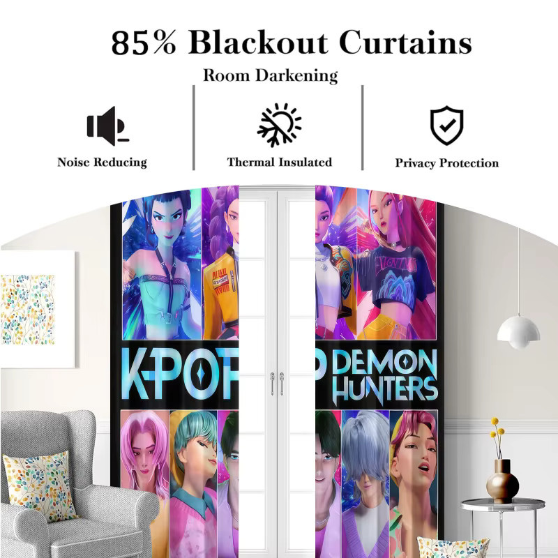 Hasbro Kpop Boys & Girls Group Verdunkelungsvorhänge, 2er-Set mit 85 % Lichtschutz und Ösen, Mehrfarbig - Bild 3
