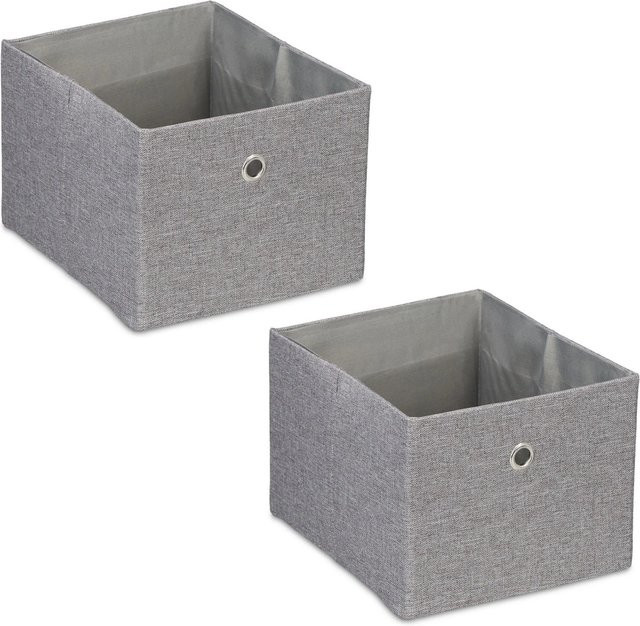 Relaxdays Aufbewahrungsbox 2er Set aus Stoff in Grau, faltbar, B: 16 cm, T: 20,5 cm, H: 25 cm - Bild 1