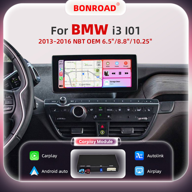 BONROAD Wireless CarPlay und Android Auto Interface Adapter für BMW i3 I01 NBT-System mit AirPlay, Mirror Link, Bluetooth und GPS-Modul in Schwarz - Bild 1