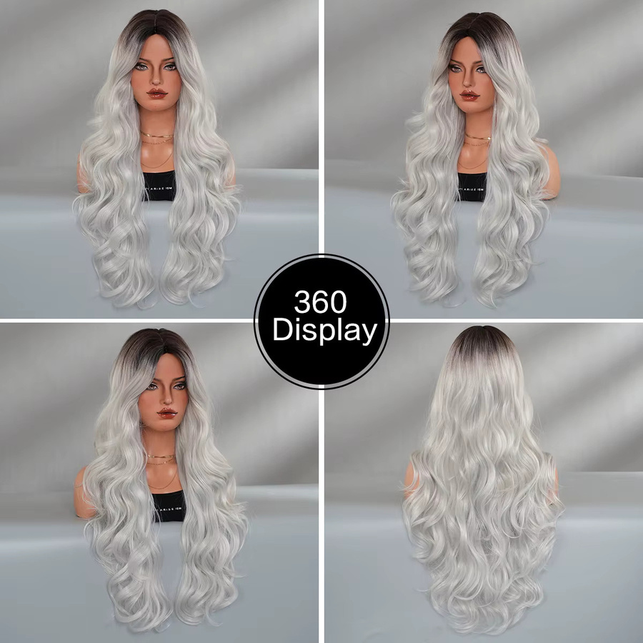 7JHH WIGS Perücke, Lange Wasserwellen, Aschsilber, Damen - Bild 3