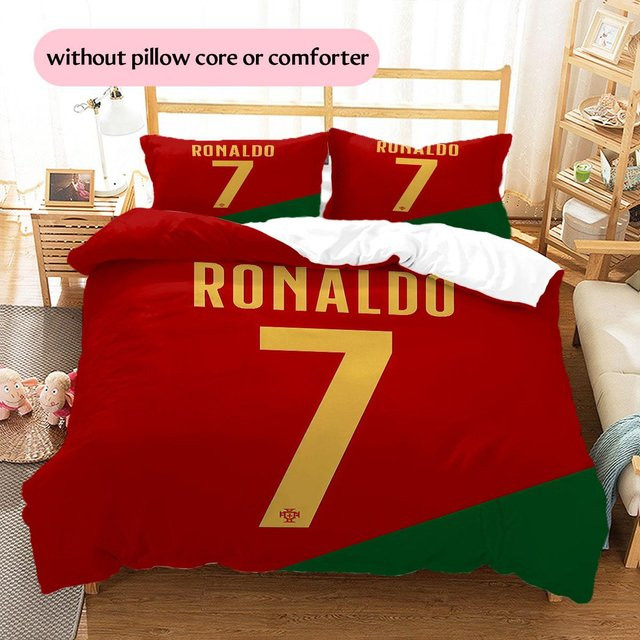 Cristiano Ronaldo Muster Bettwäsche Set mit 1 Bettbezug und 2 Kissenbezügen in Rot, B/H: 220 x 240 cm - Bild 1