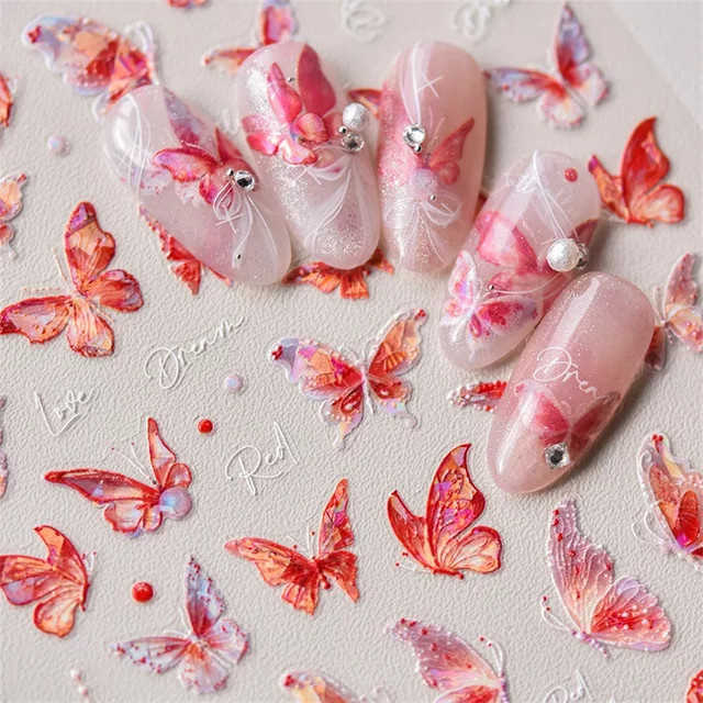 NAILFYOU Nagelaufkleber, Schmetterling, Rot, Glänzend, Unisex - Bild 1
