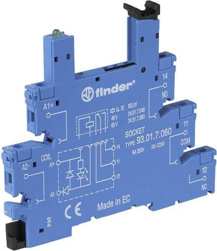 Finder Relaissockel 93.01.7.060 mit Haltebügel, LED und EMV-Entstörbeschaltung, Blau, Passend für Serie 34 - Bild 1