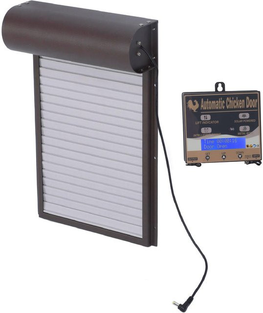 Nensit Automatischer Hühnerstalltüröffner aus Aluminium mit Timer, Lichtsensor und Fernbedienung, 3-teilig, Braun - Bild 1