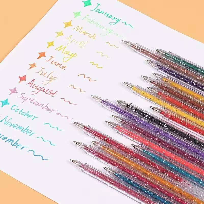 Bunter Glitzer-Gelstift im Aquarell-Stil mit fluoreszierender Wirkung für Studentenplaner und zum Schichten, Mehrfarbig - Bild 2