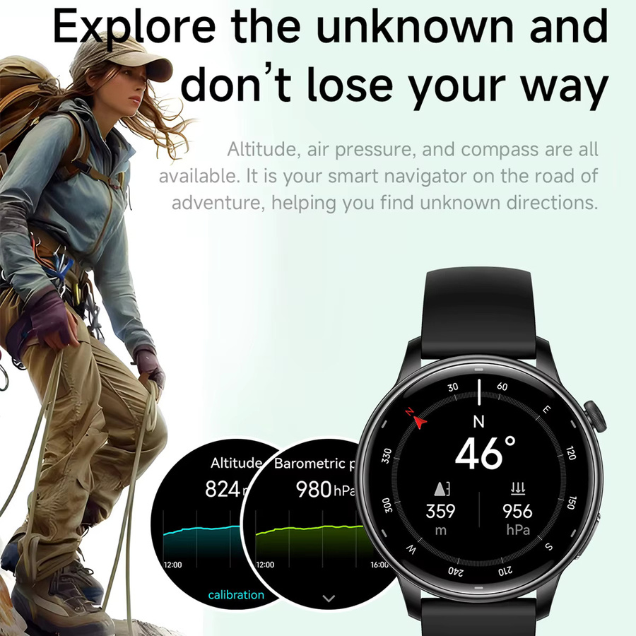 Moderne Damen Smartwatch mit AMOLED HD-Bildschirm, GPS, Herzfrequenzmessung und Bluetooth-Anruf, wasserdicht, Schwarz - Bild 5