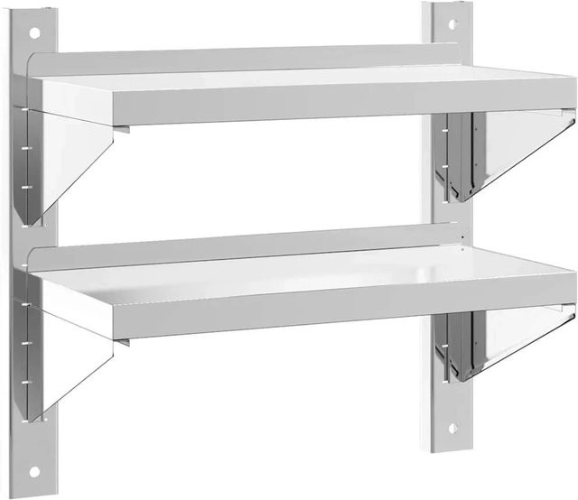 vidaXL Wandregal aus gebürstetem Edelstahl in Silber mit 2 Böden, B/T/H: 50 x 23,5 x 48 cm - Bild 1