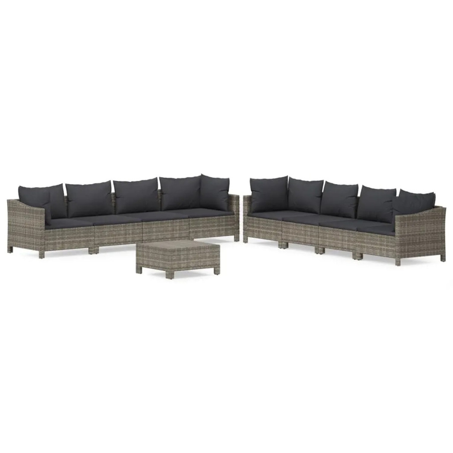 vidaXL 9-tlg Garten-Lounge-Set Modell 55 aus grauem PE-Rattan mit Kissen und pulverbeschichtetem Stahlrahmen - Bild 2