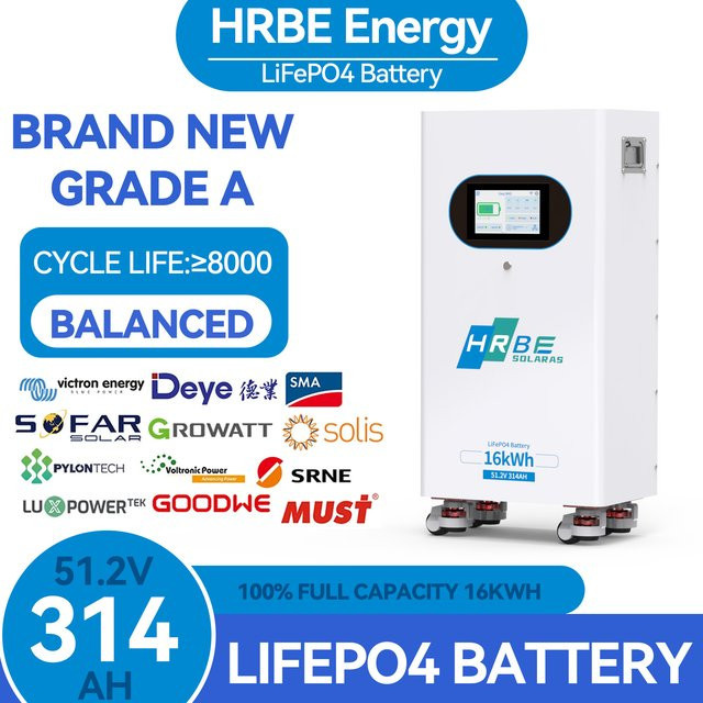 HRBEenergy 48V 314Ah LiFePO4 Batterie-Energiespeicher mit 200A BMS, LCD und Bluetooth in Weiß für Solaranlagen und Heim-Backup - Bild 1