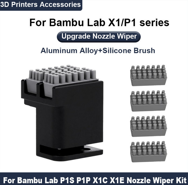 Bambu Lab Düsenreinigungsset in Schwarz mit Silikonbürsten-Wischer für P1P, P1S, X1, X1C und X1E 3D-Drucker Zubehör - Bild 1