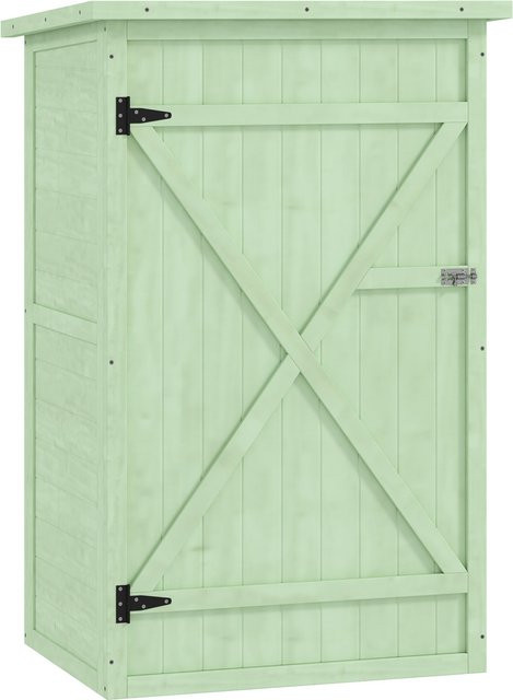 Outsunny Gartenschrank aus Holz in Grün mit Asphalt-Pultdach und Ablage, abschließbarer Geräteschuppen, B/T/H: 75 x 56 x 115 cm - Bild 1