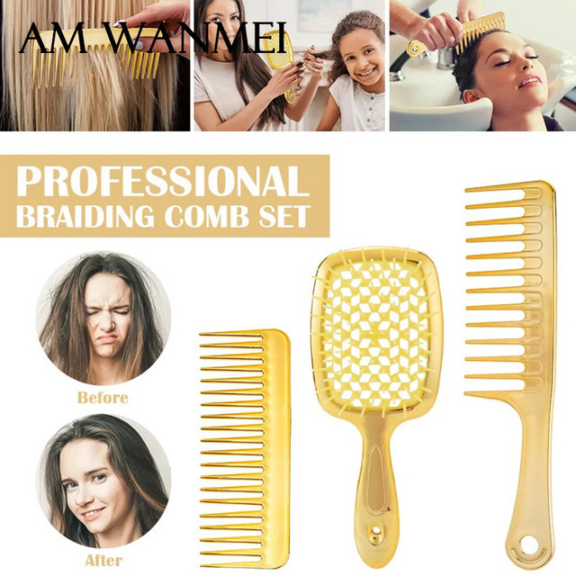 Haarbürsten-Set, Entwirrungspinsel mit Kopfhautmassage, Gold, Unisex - Bild 1