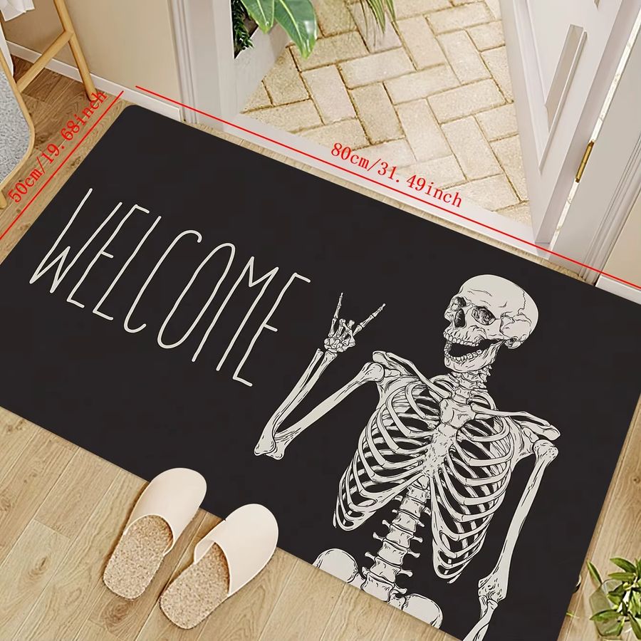 VIKAMA Halloween Bodenmatte mit Schädel-Motiv und Welcome-Schriftzug in Schwarz für Innen und Außen - Bild 2