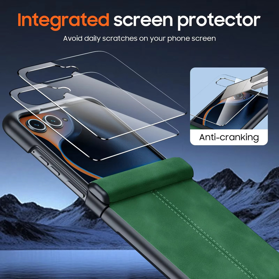 Motorola Razr 70 2025 / 60 2025 / Razr 50 2024 Schutzhülle aus mattem PU-Leder mit Scharnierschutz und Displayschutzfolie in Grün - Bild 4