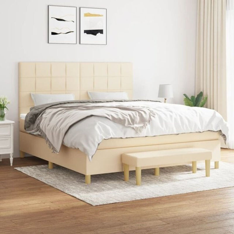 vidaxl Boxspringbett mit Matratze in Beige aus Stoff und Holzwerkstoff B/T/H: 160 x 200 x 118 cm - Bild 1
