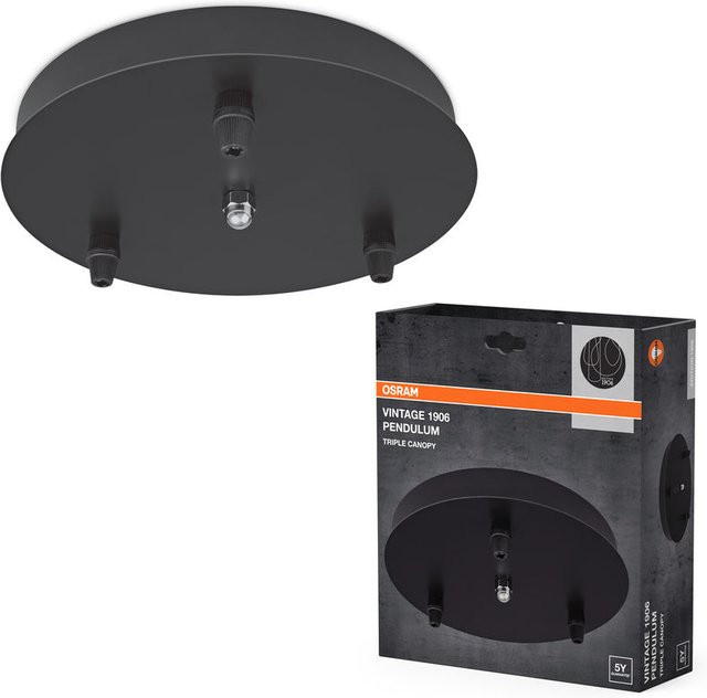 OSRAM HOMELIGHTING Vintage 1906 PenduLum Triple Canopy Round Pendelleuchten-Halterung aus Aluminium in Schwarz - Bild 2