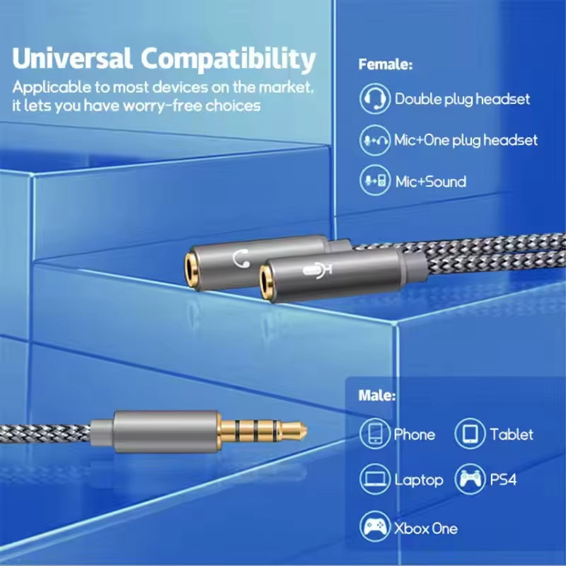 OUIO Kopfhörer-Splitterkabel AUX-Audio-Adapterkabel in Schwarz mit 3,5 mm Stecker auf 2 Buchsen als Y-Verlängerungskabel für Telefon, Laptop, MP3 und PS5 - Bild 2