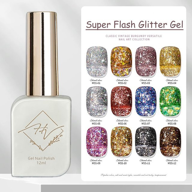MISS SHAKA Gel-Nagellack, 12 Farben, Reflektierender Holografischer Glitzer - Bild 1