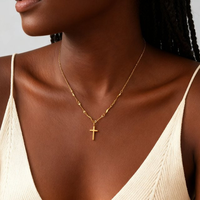 prjewel Halskette mit Kreuzanhänger, Edelstahl, Gold, Damen - Bild 1