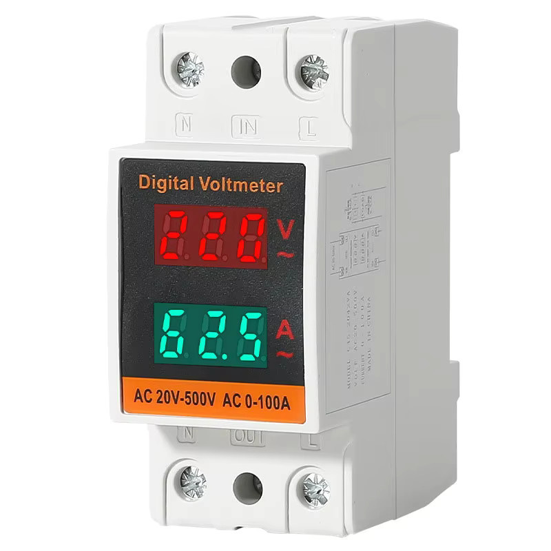 TELEHILL LCD Dual Digital Din Rail Strommessgerät AC Voltmeter Amperemeter Energie Meter in Weiß (AC 60-500V, AC 0-99,9A) - Bild 6