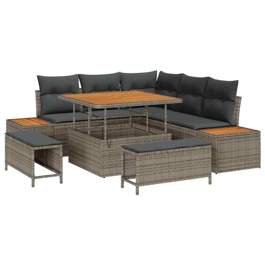 vidaXL Gartensofa-Set aus Polyrattan in Grau mit 8-teiliger Polstergarnitur, L-Form, Ottoman und Couchtisch inklusive Kissen-Stauraum - Bild 2