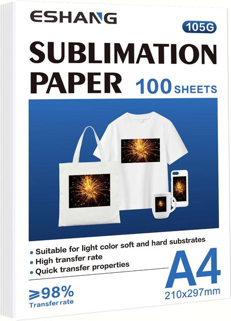 ESHANG Sublimations-Transferpapier für Tintenstrahldrucker, Weiß, A4, 105 g/m² - Bild 1