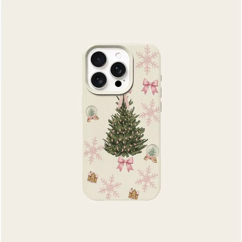 Schutzhülle aus TPU mit rosa Schneeflocken und Schleifen Muster für iPhone 11 bis iPhone 17 Serien in Pink und Beige - Bild 4
