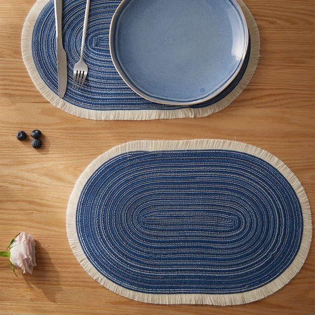 4er Set handgefertigte ovale geflochtene Tischsets von Tabletex, waschbar und rutschfest, Farben: Braun und Blau, B: 45,72 cm, T: 30,48 cm - Bild 1