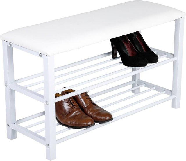 Axentia Sitzbank als Schuhregal in Weiß mit Holz und Metall, B/H/T: 78 x 30 x 48 cm - Bild 1