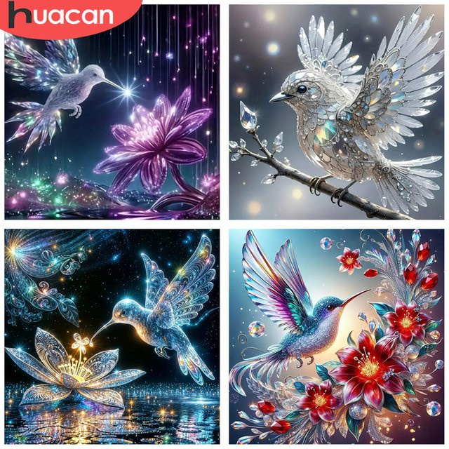 HUACAN 5D Diamant-Malset Kolibri und Blume mit Strass-Mosaik für deine Heimdekoration, B/H: 20 x 20 cm - Bild 1