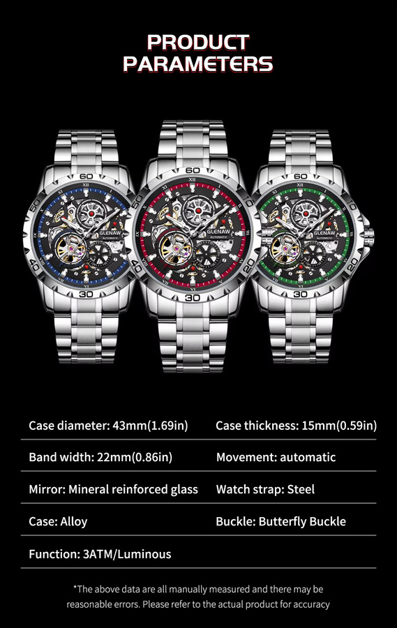 Glenaw Armbanduhr, Automatik, Edelstahl, Schwarz, Herren - Bild 4