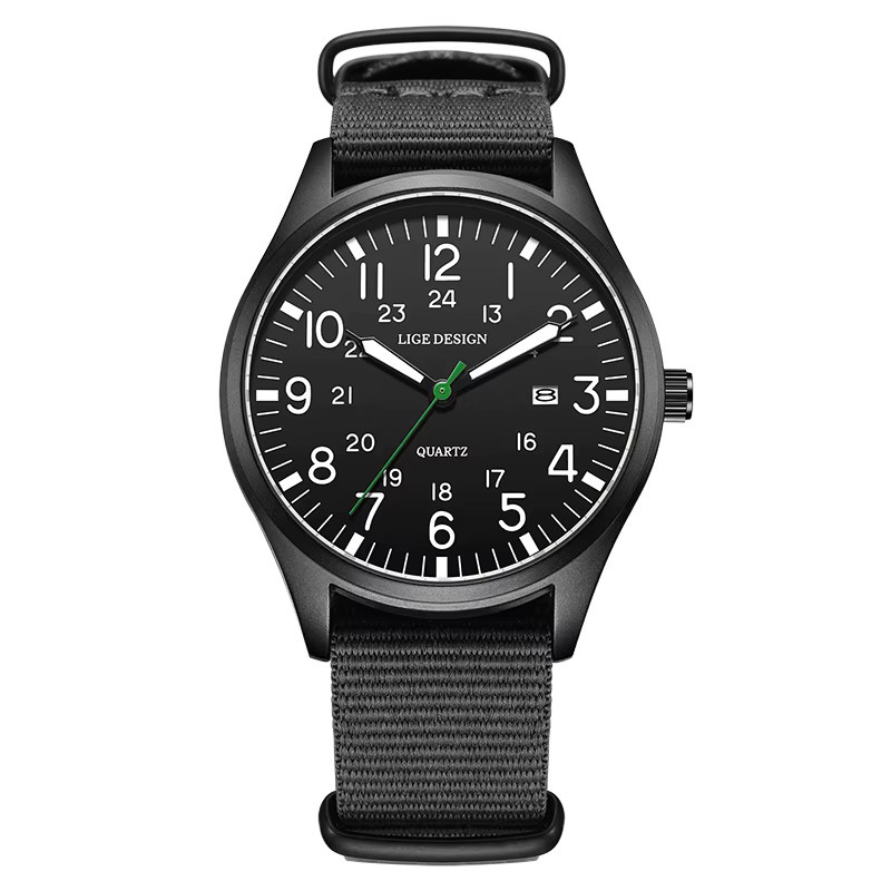 LIGE Armbanduhr Quarz, Grün, Textil/NATO, Herren - Bild 5